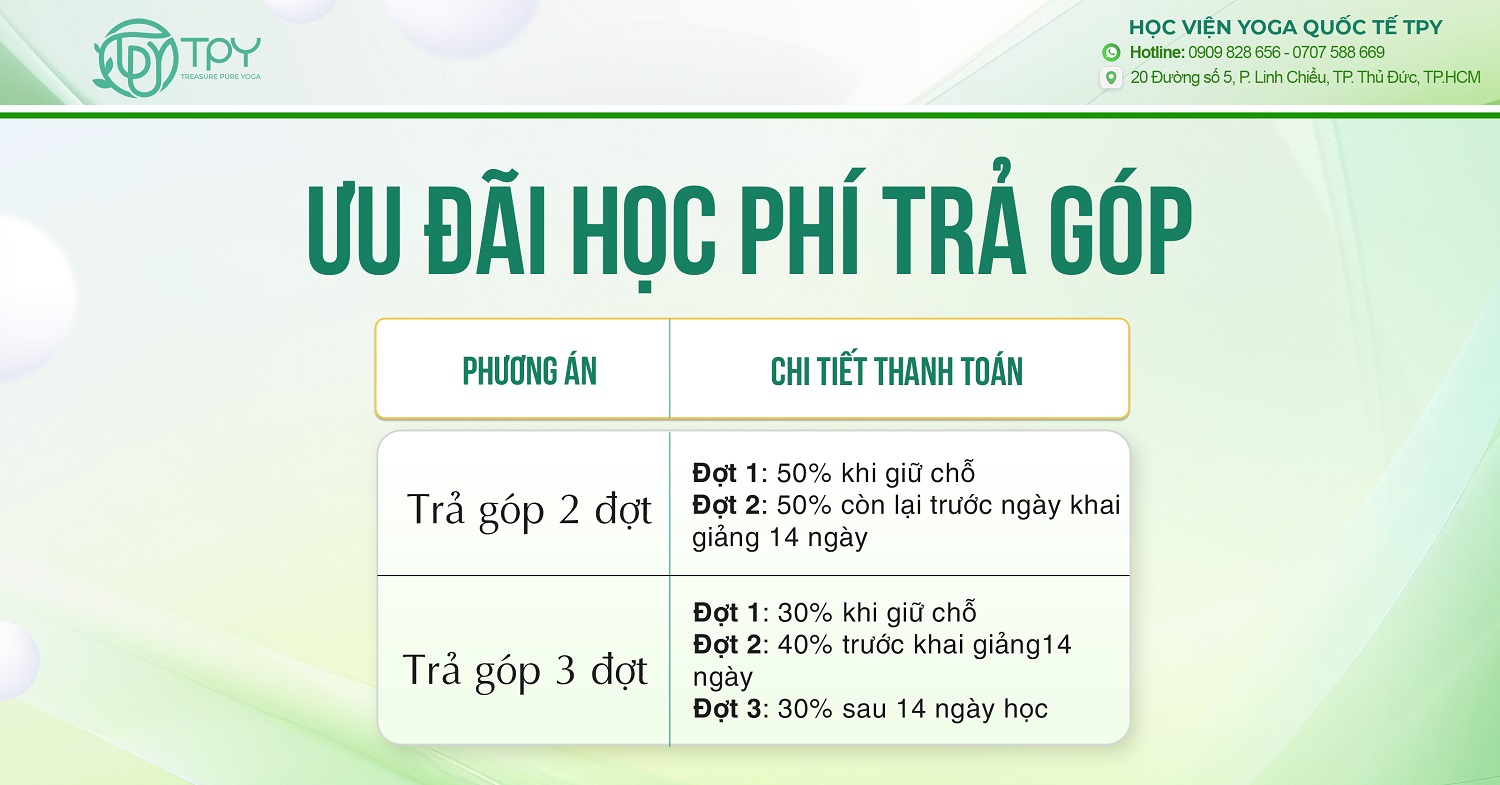 Đào tạo huấn luyện viên Hatha Yoga 200 giờ 15 Đào tạo HLV Hatha Yoga - Chính sách trả góp